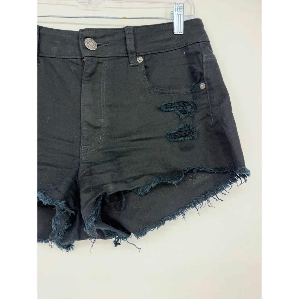 American Eagle Hi-Rise Festival Black Distressed Denim Shorts Size 8 Cut Offs